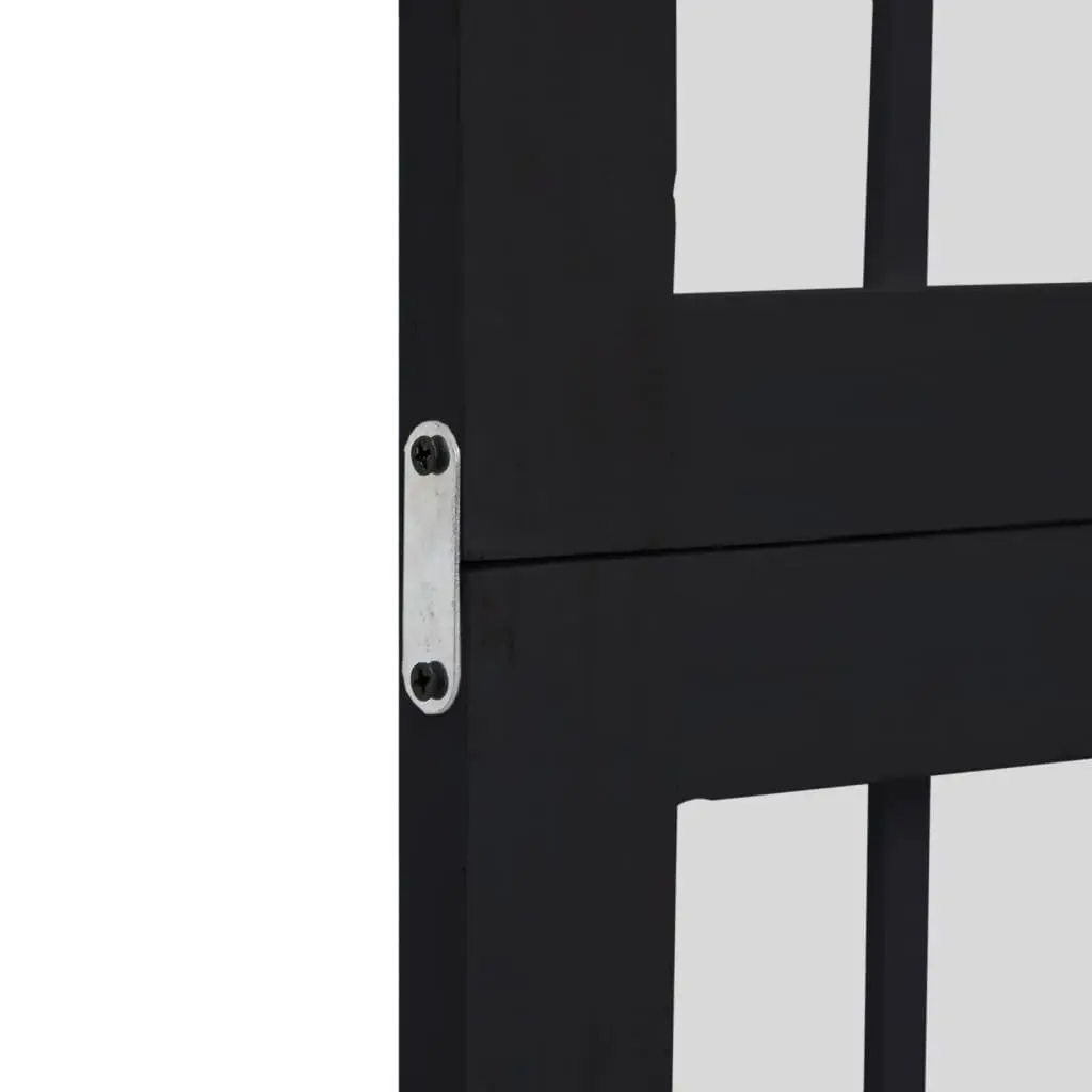 Room Divider Paulownia Wood 3 Panels Black Folding Privacy Screen Partition