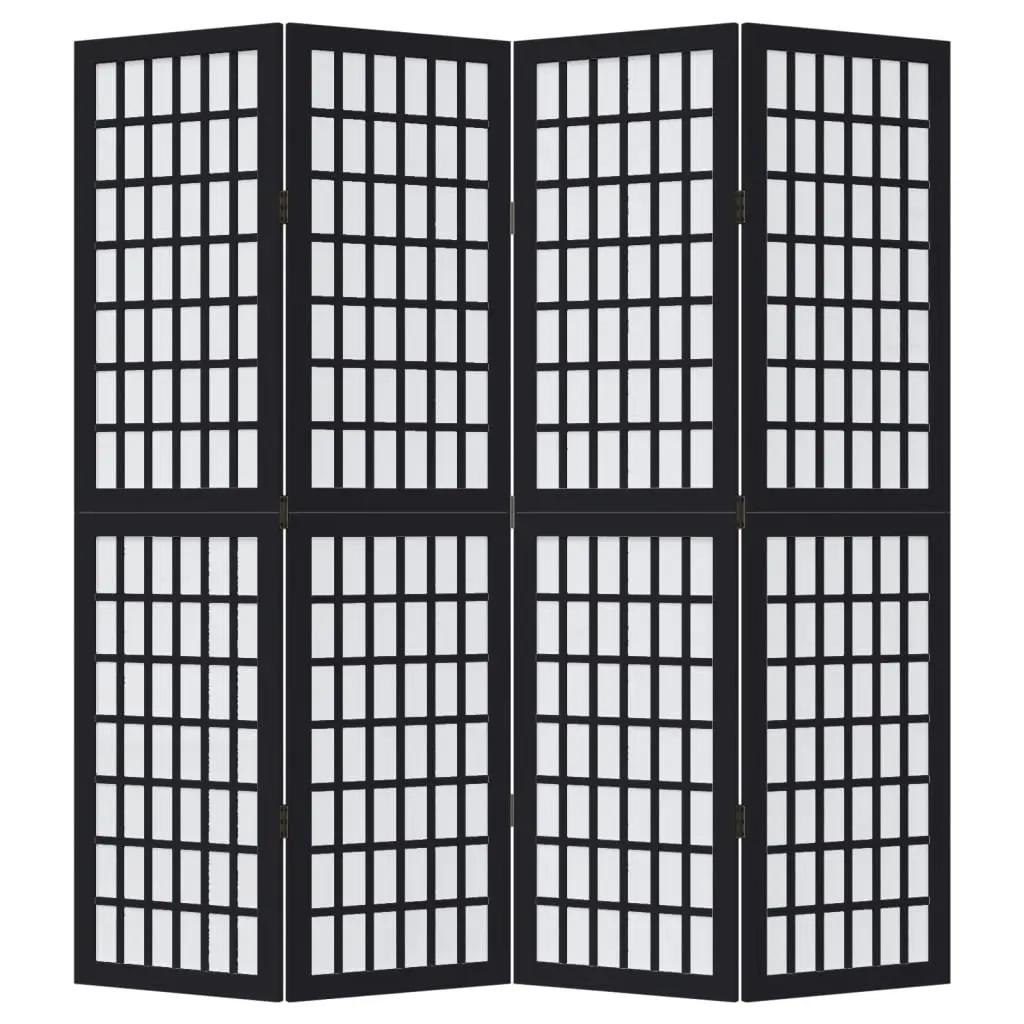 4 Panel Room Divider Engineered Wood Solid Paulownia Wood Black