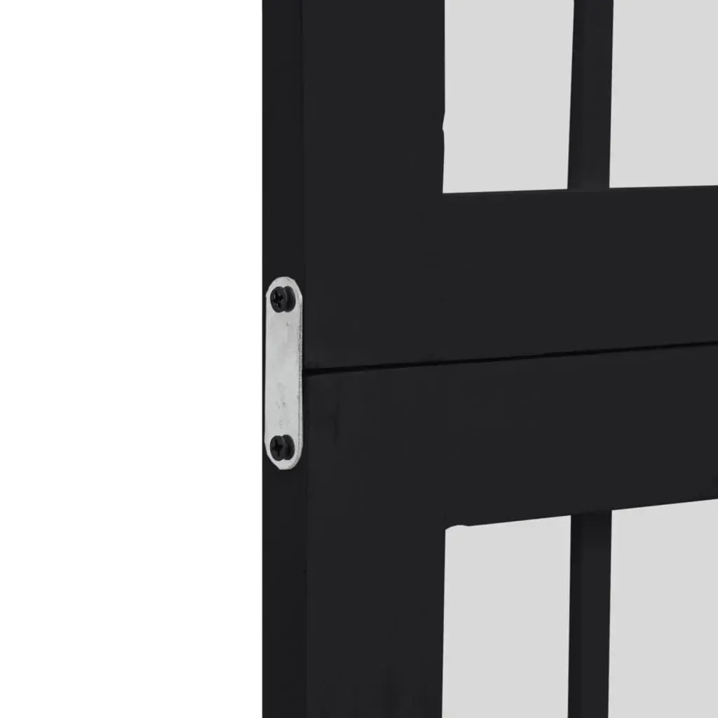 4 Panel Room Divider Engineered Wood Solid Paulownia Wood Black