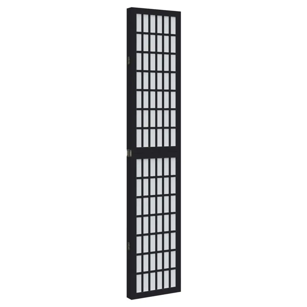 4 Panel Room Divider Engineered Wood Solid Paulownia Wood Black