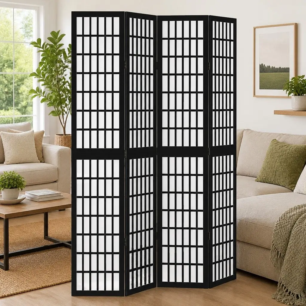 4-Panel Black Folding Room Divider