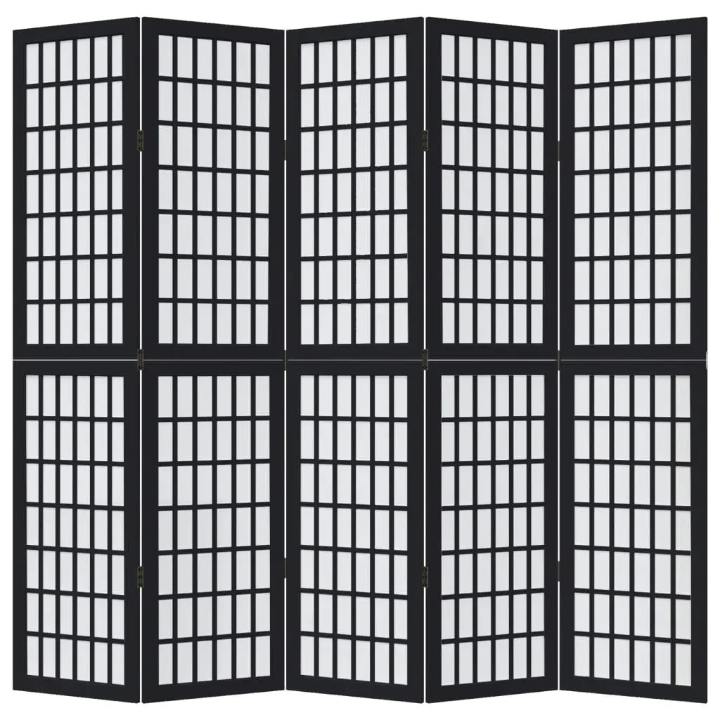 Room Divider Paulownia Wood 5 Panel Black Folding Screen Privacy Partition