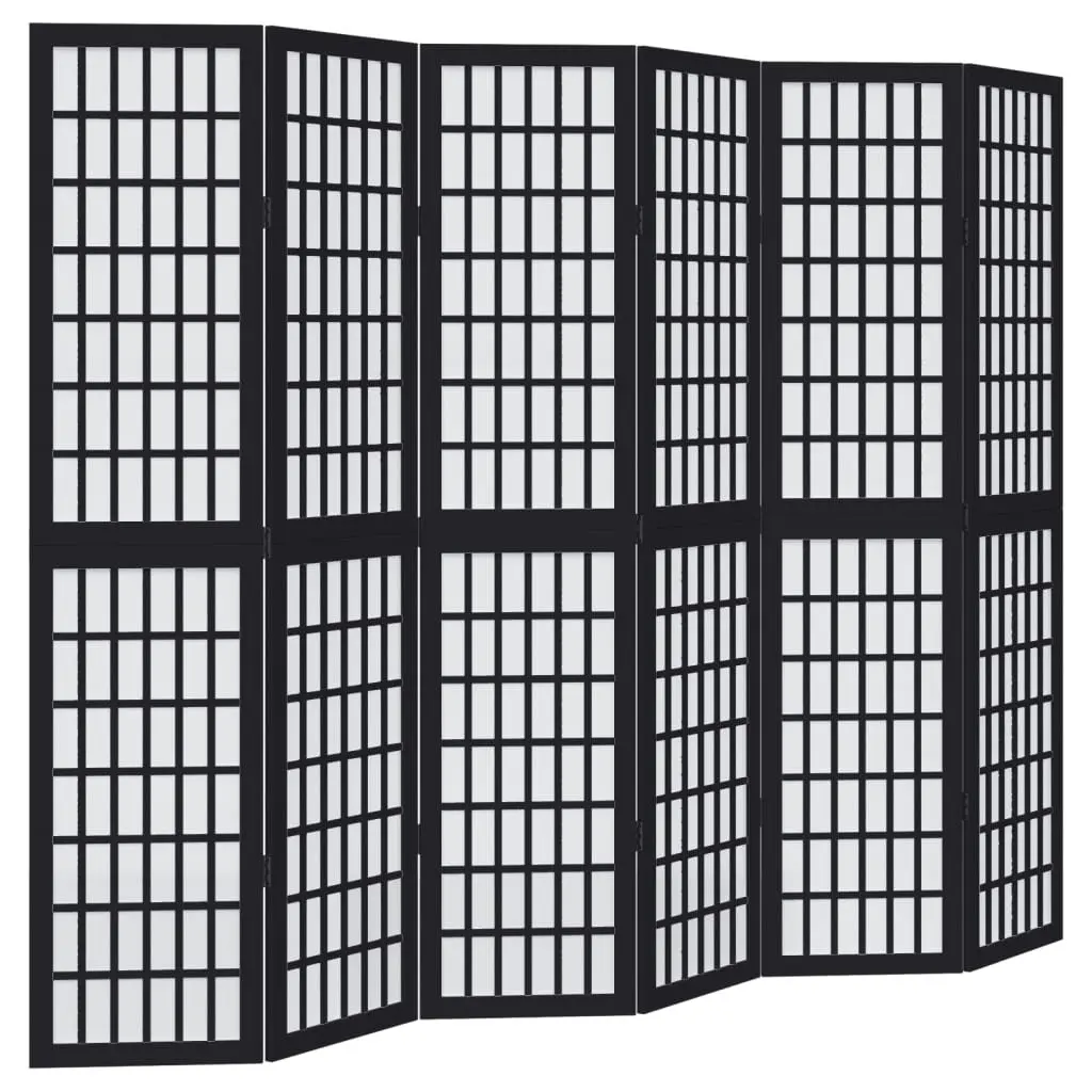 Black 6-Panel Room Divider with Durable Wood Frame
