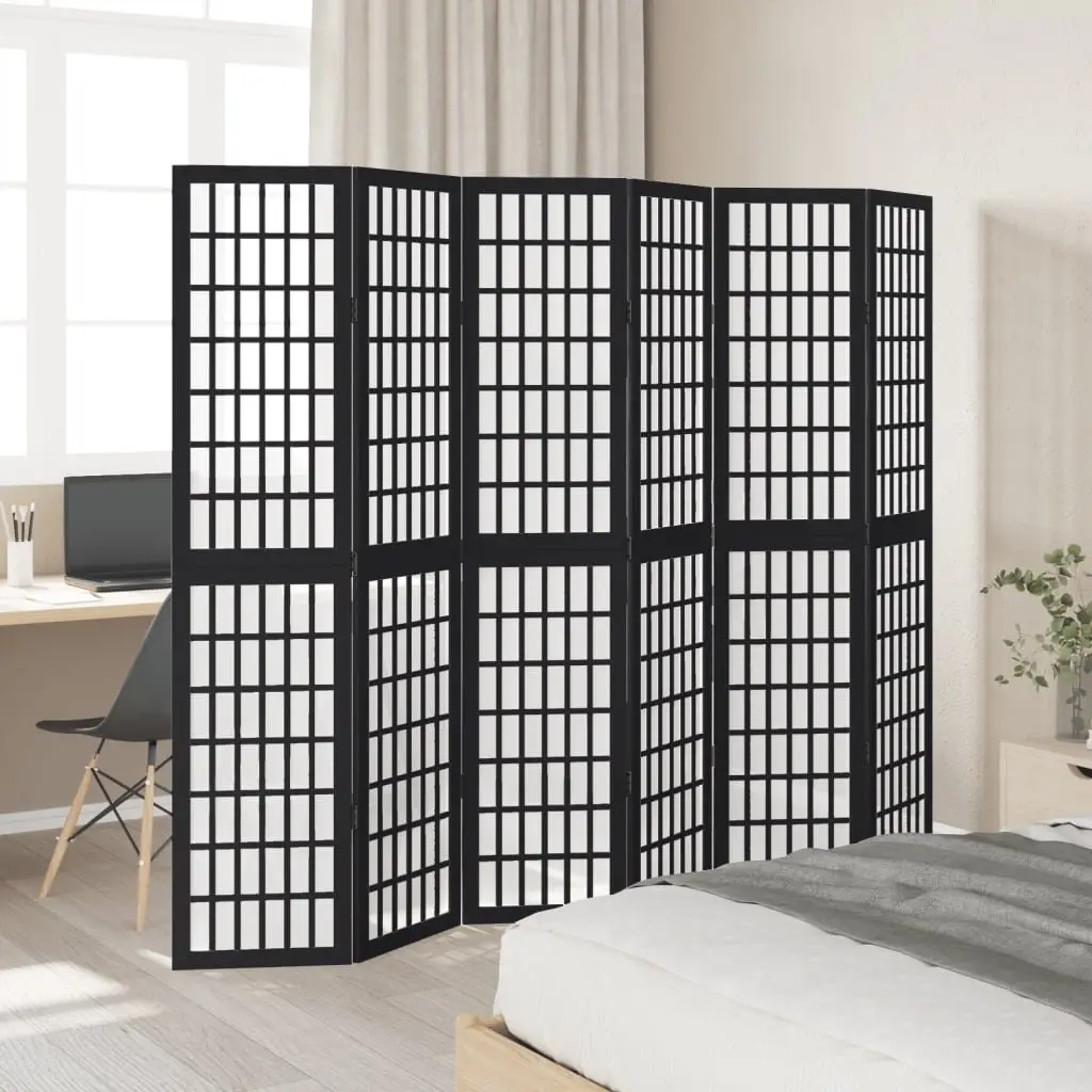 Black 6-Panel Room Divider with Durable Wood Frame
