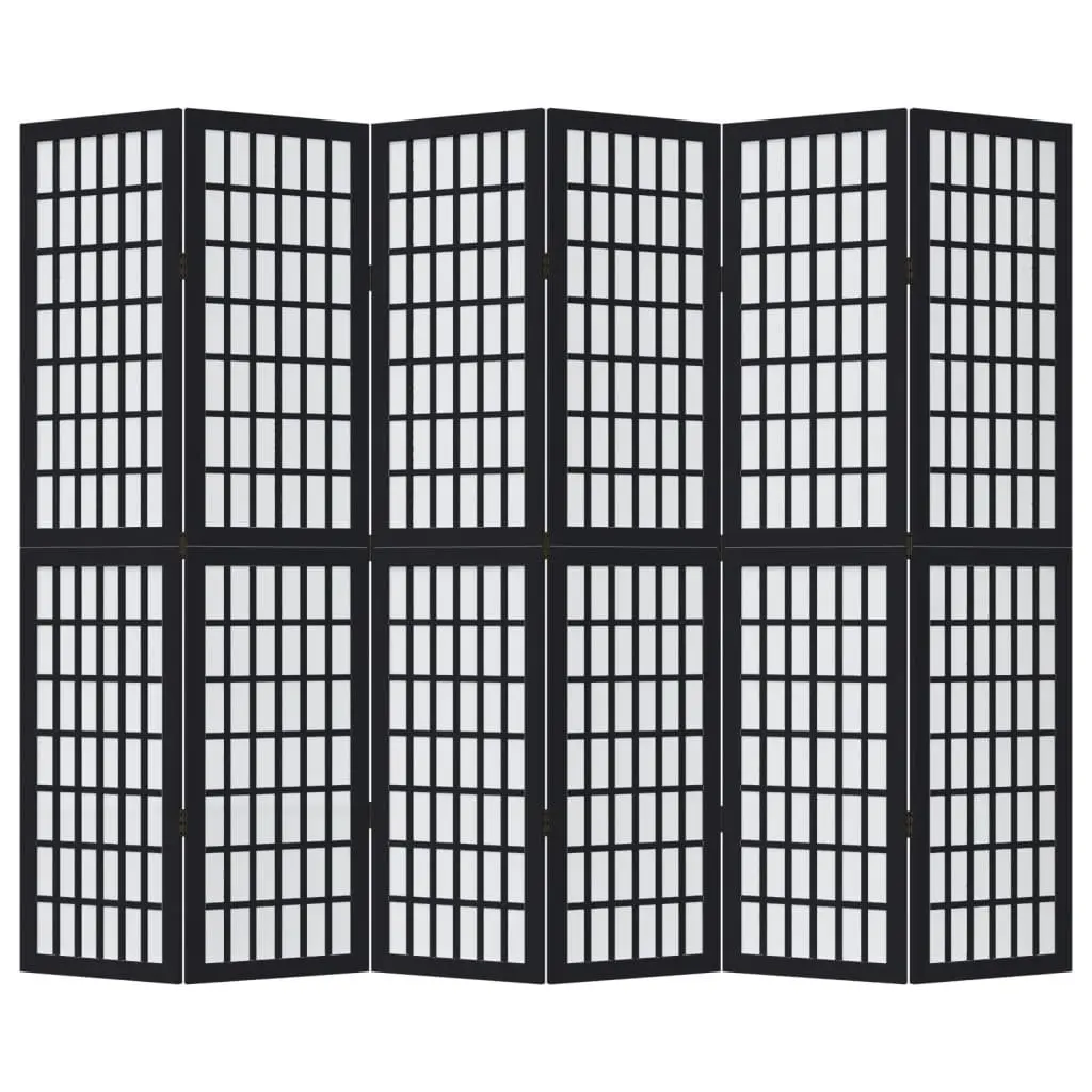 Black 6-Panel Room Divider with Durable Wood Frame