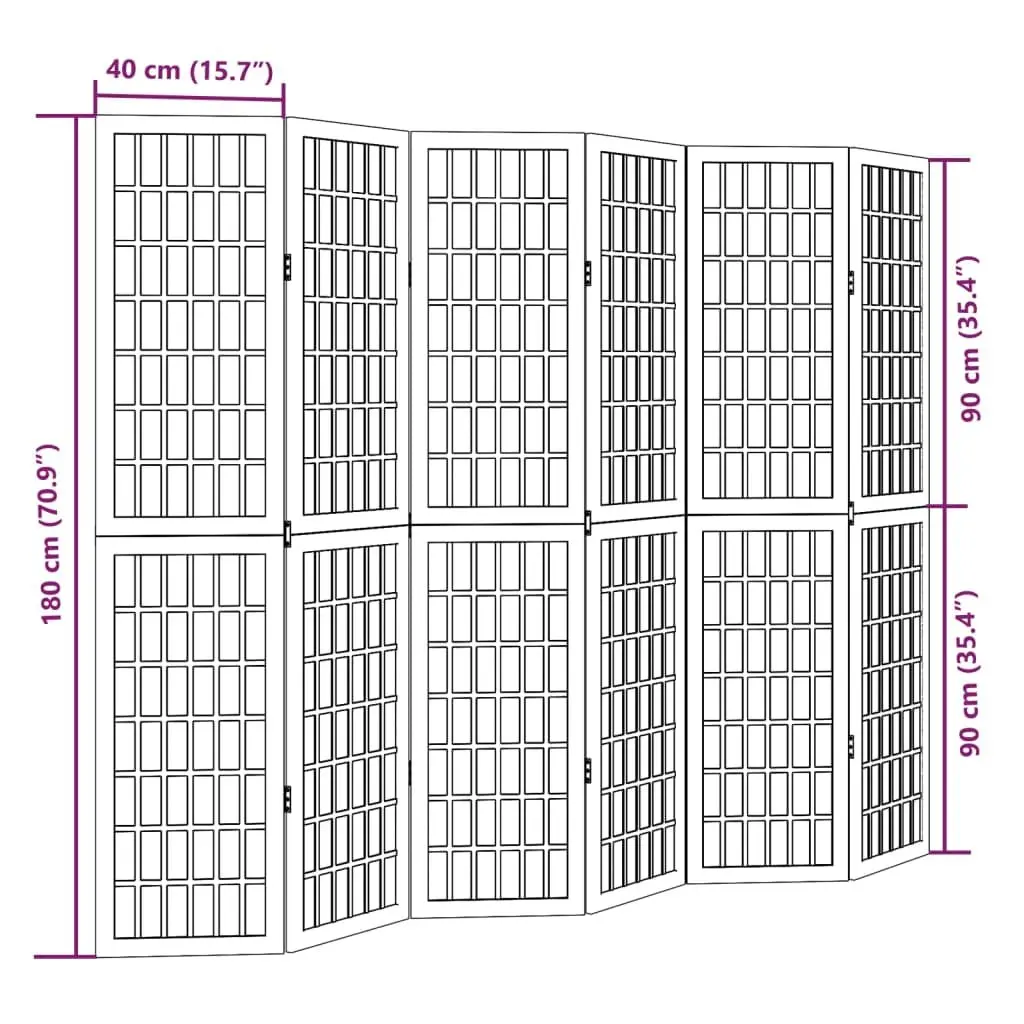Black 6-Panel Room Divider with Durable Wood Frame