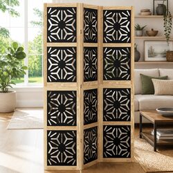 Folding Room Divider with Geometric Design – 3 Panels