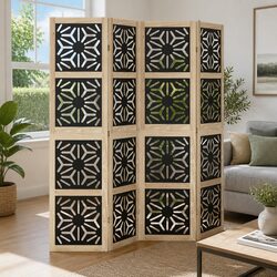 Sturdy 4-Panel Folding Room Divider with Geometric Design