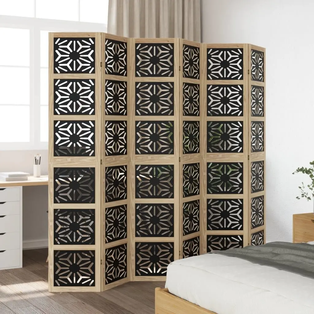 6 Panel Folding Room Divider with Geometric Cut-Outs