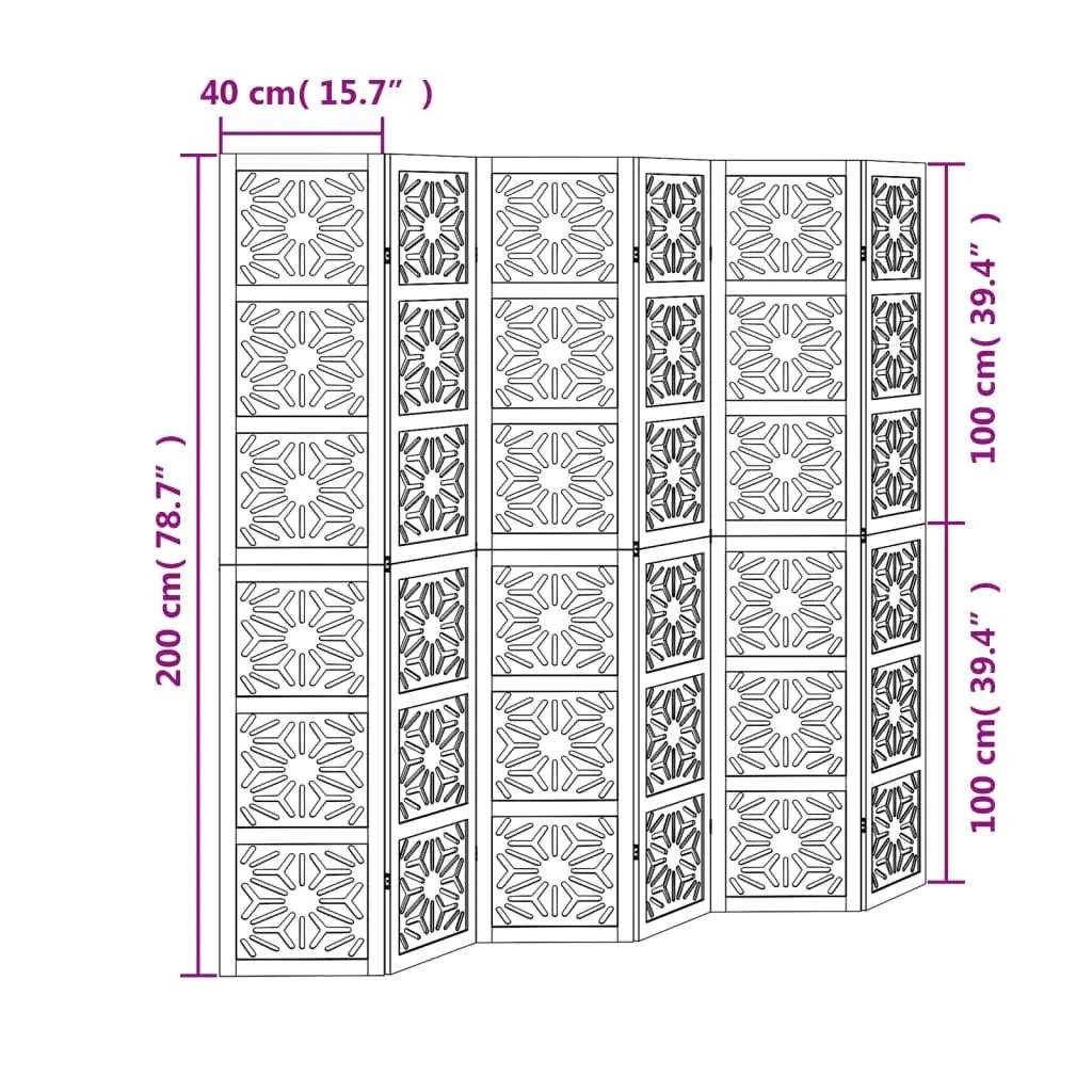 6 Panel Folding Room Divider with Geometric Cut-Outs