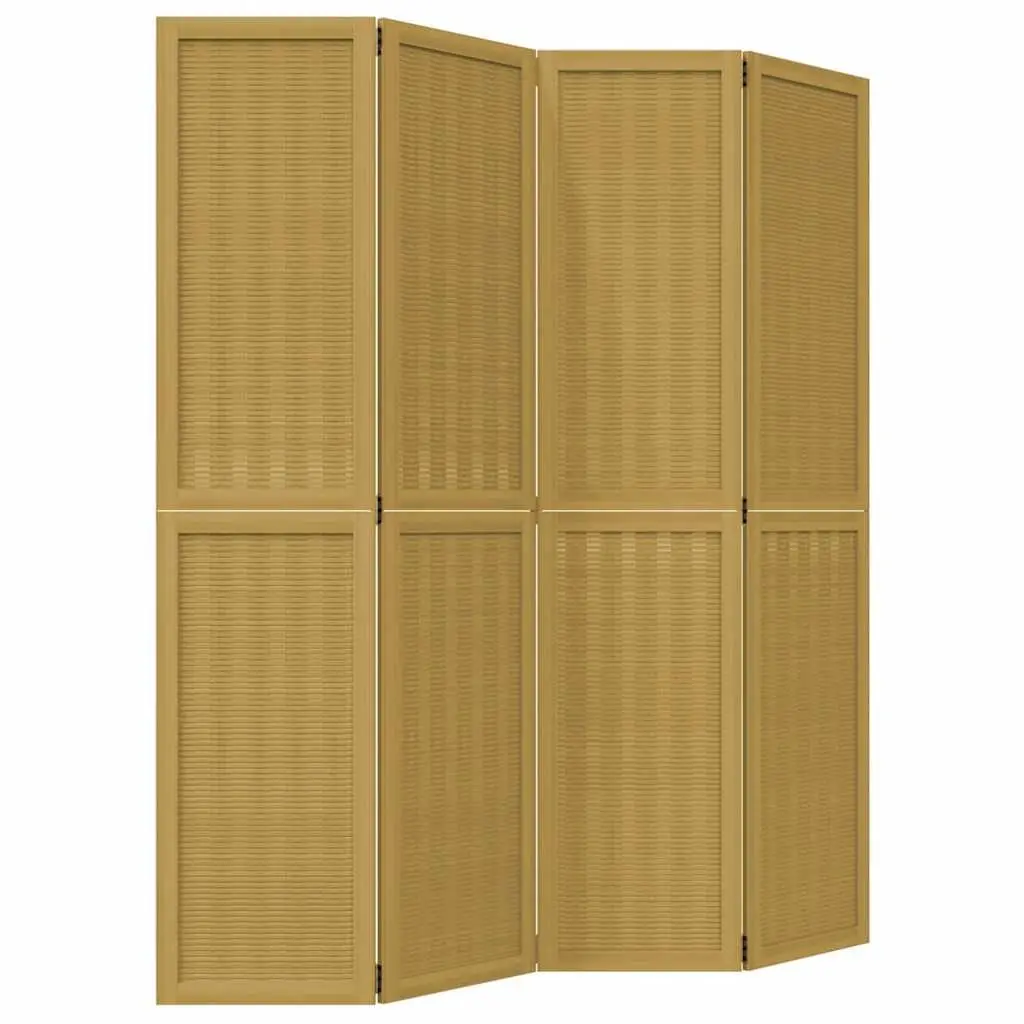 Room Divider Solid Paulownia Wood 4 Panels Brown Folding Privacy Screen Partition Indoor