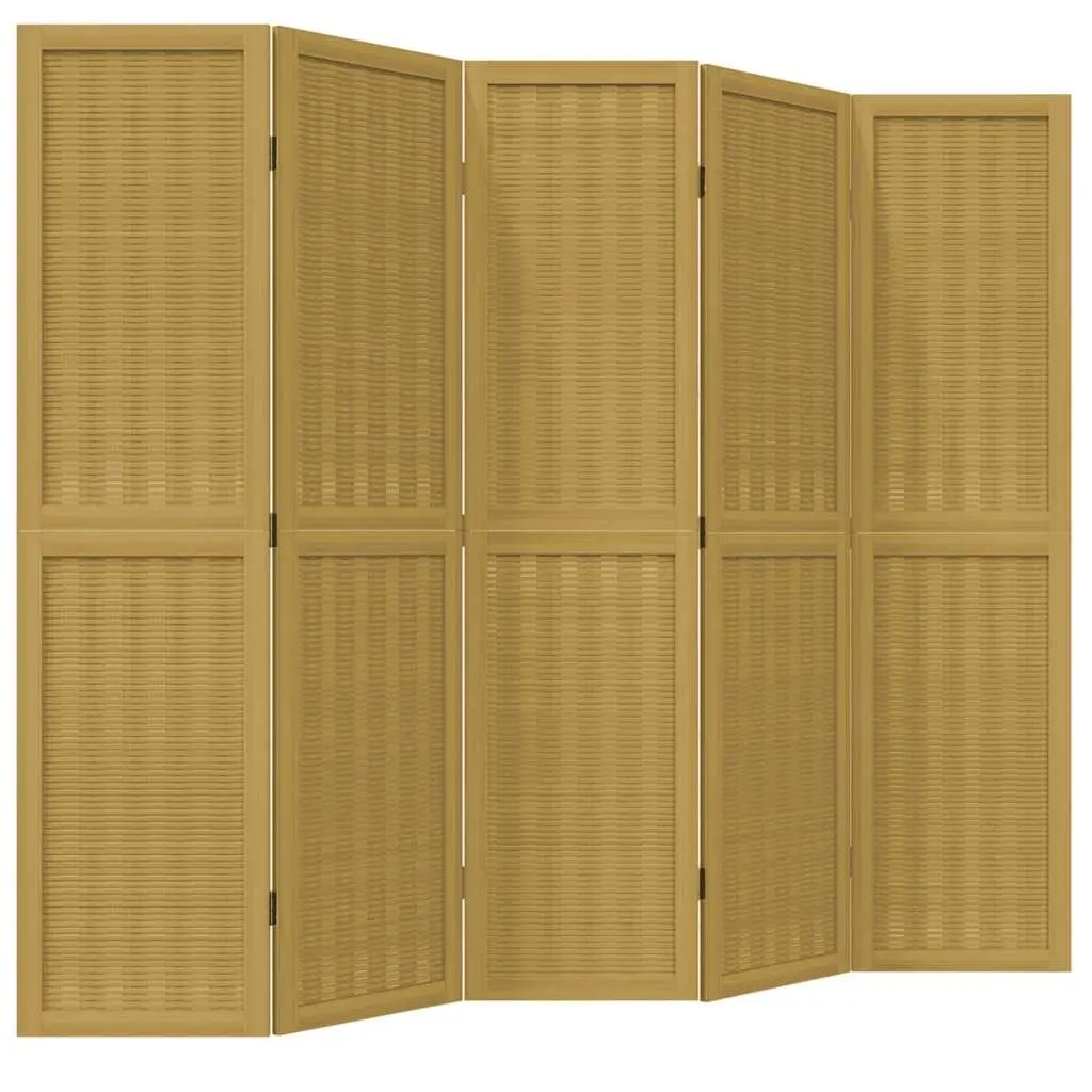Brown 5-Panel Folding Privacy Screen with Paulownia Wood