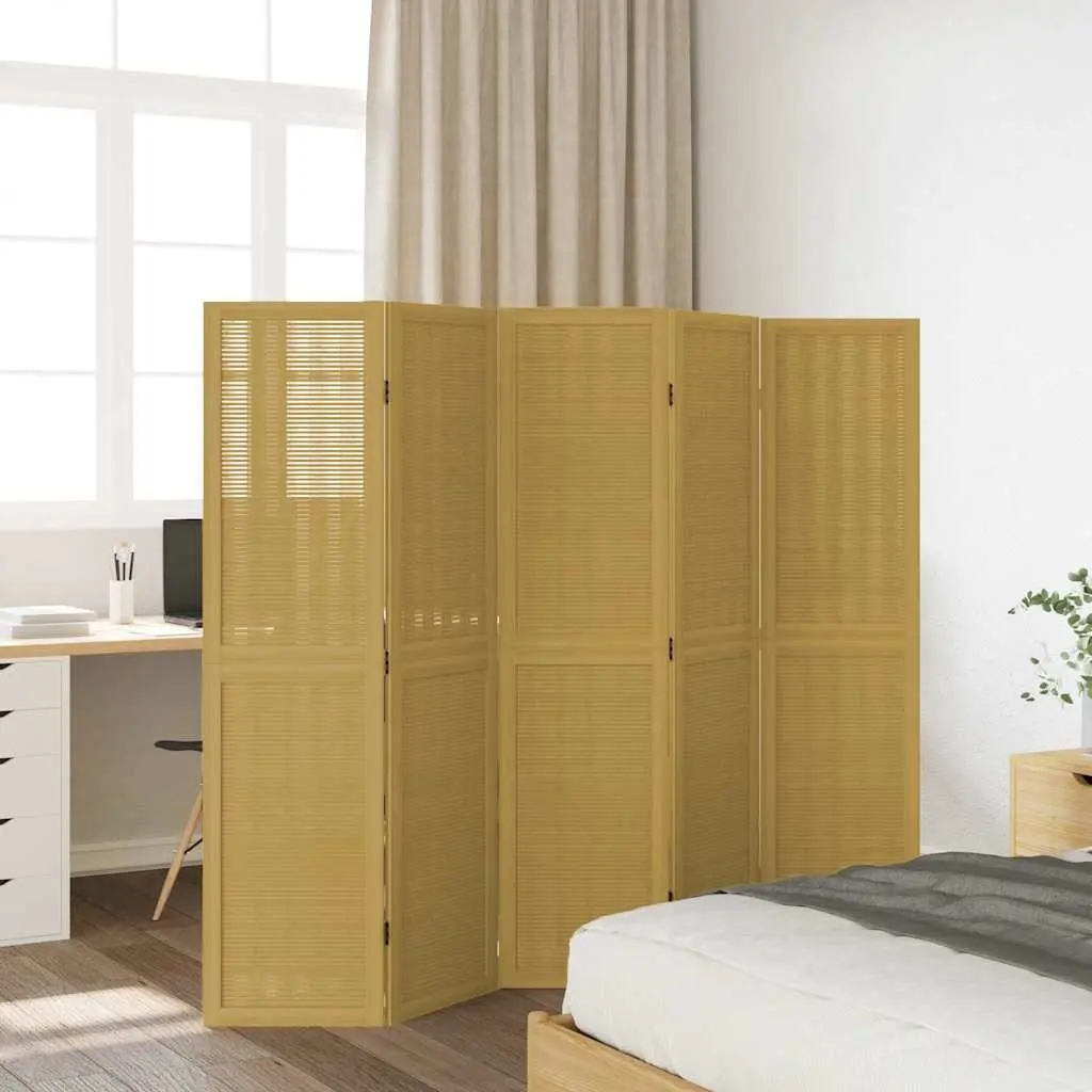 Brown 5-Panel Folding Privacy Screen with Paulownia Wood