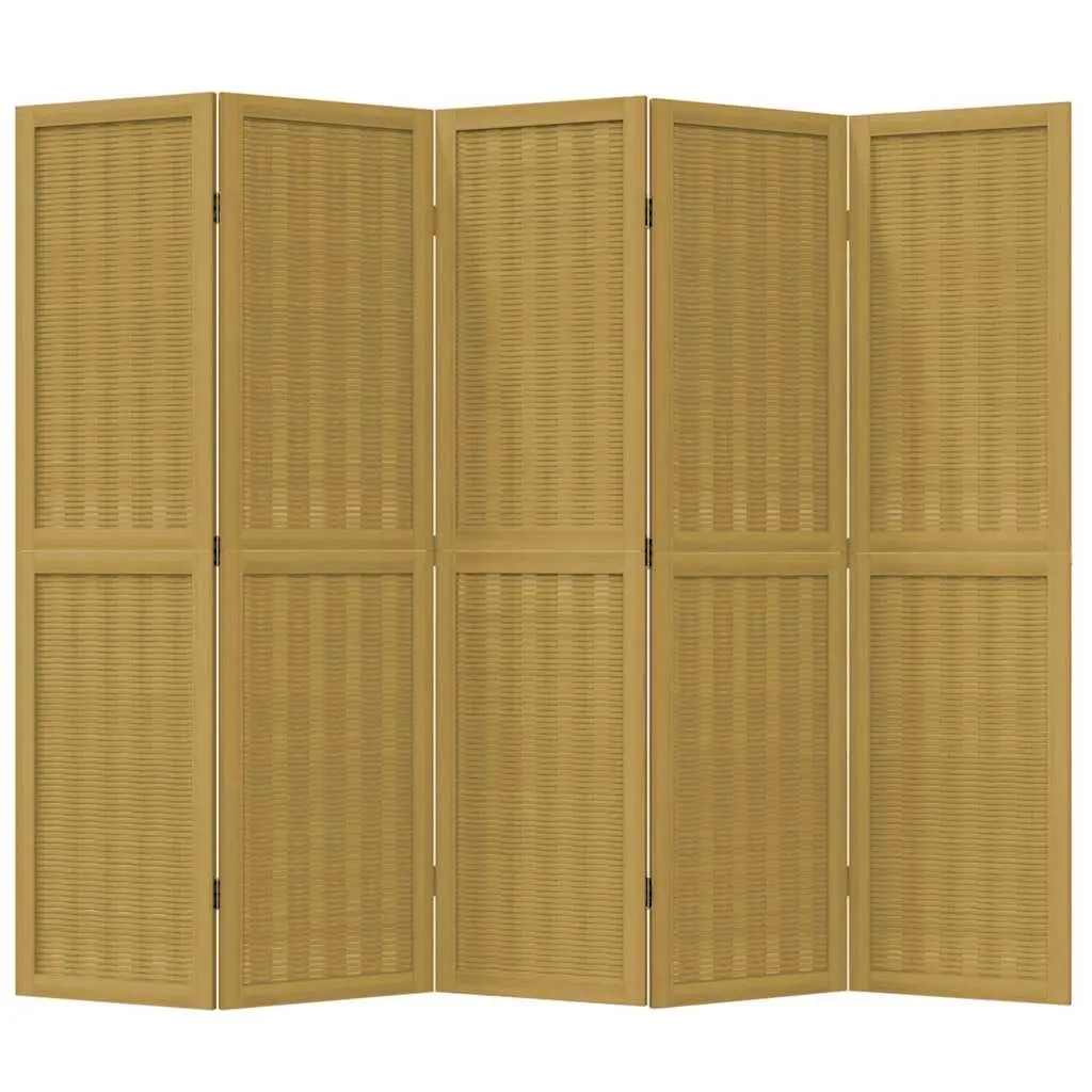 Brown 5-Panel Folding Privacy Screen with Paulownia Wood
