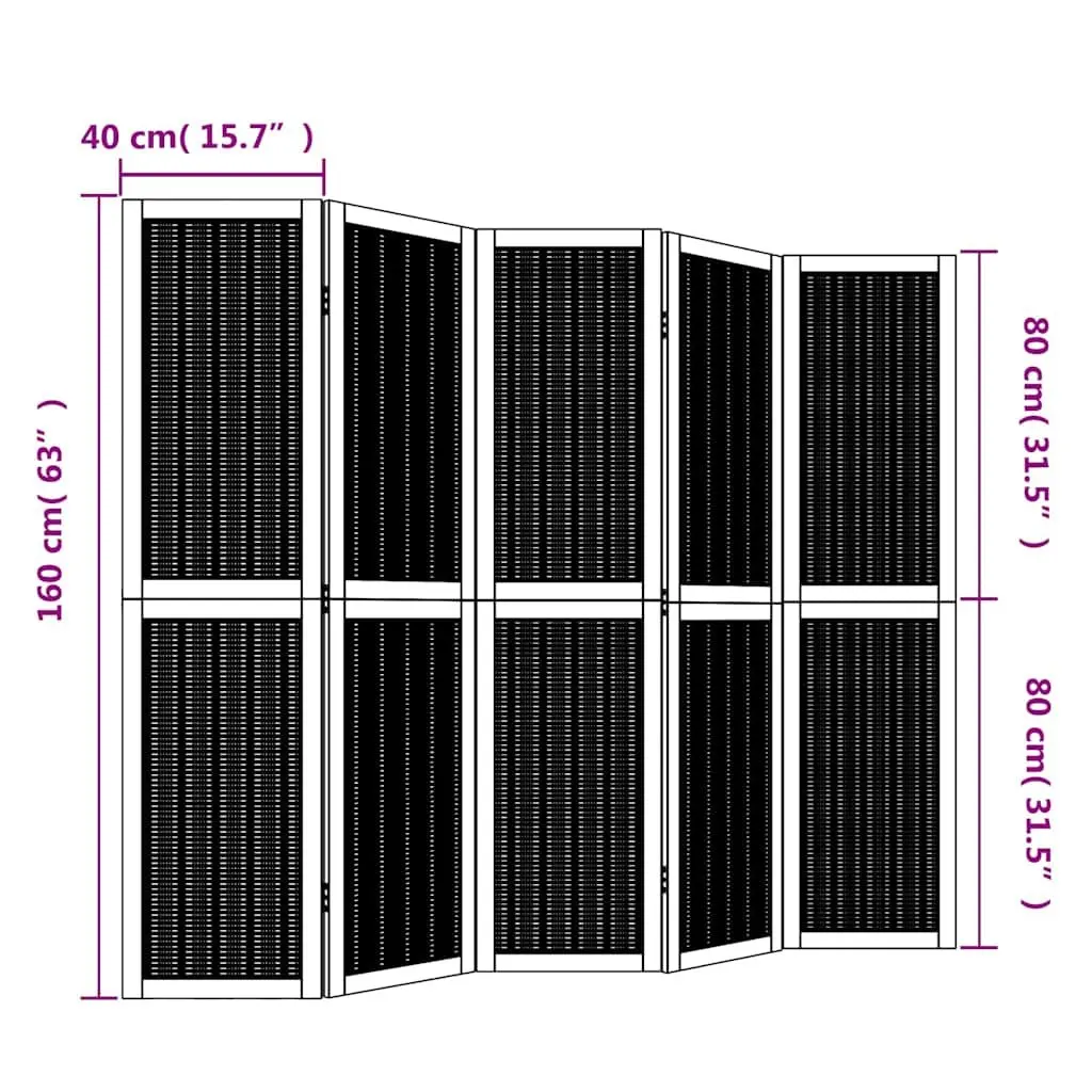 Brown 5-Panel Folding Privacy Screen with Paulownia Wood