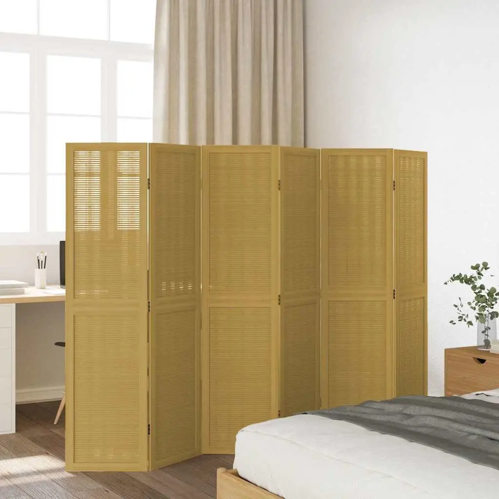 6-Panel Brown Folding Privacy Screen for Rooms