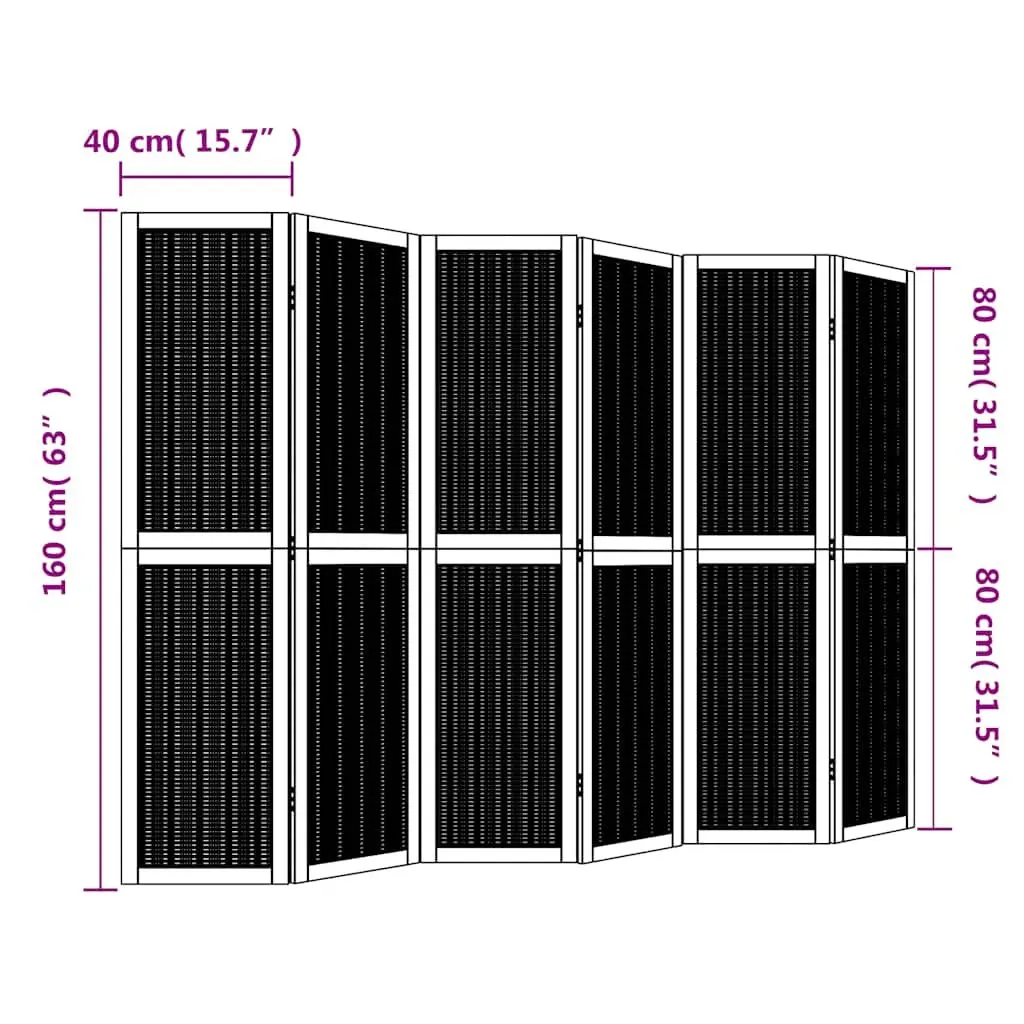 6-Panel Brown Folding Privacy Screen for Rooms