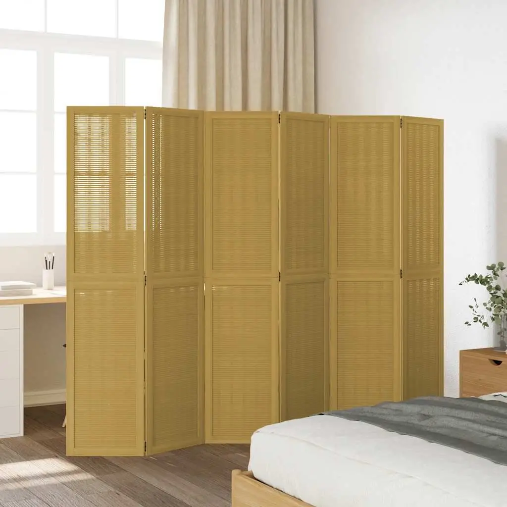 6-Panel Brown Folding Privacy Screen for Indoors