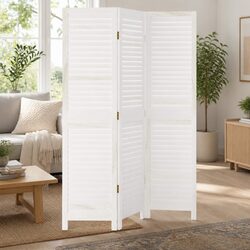 Elegant 3-Panel Folding Room Divider in White Paulownia Wood