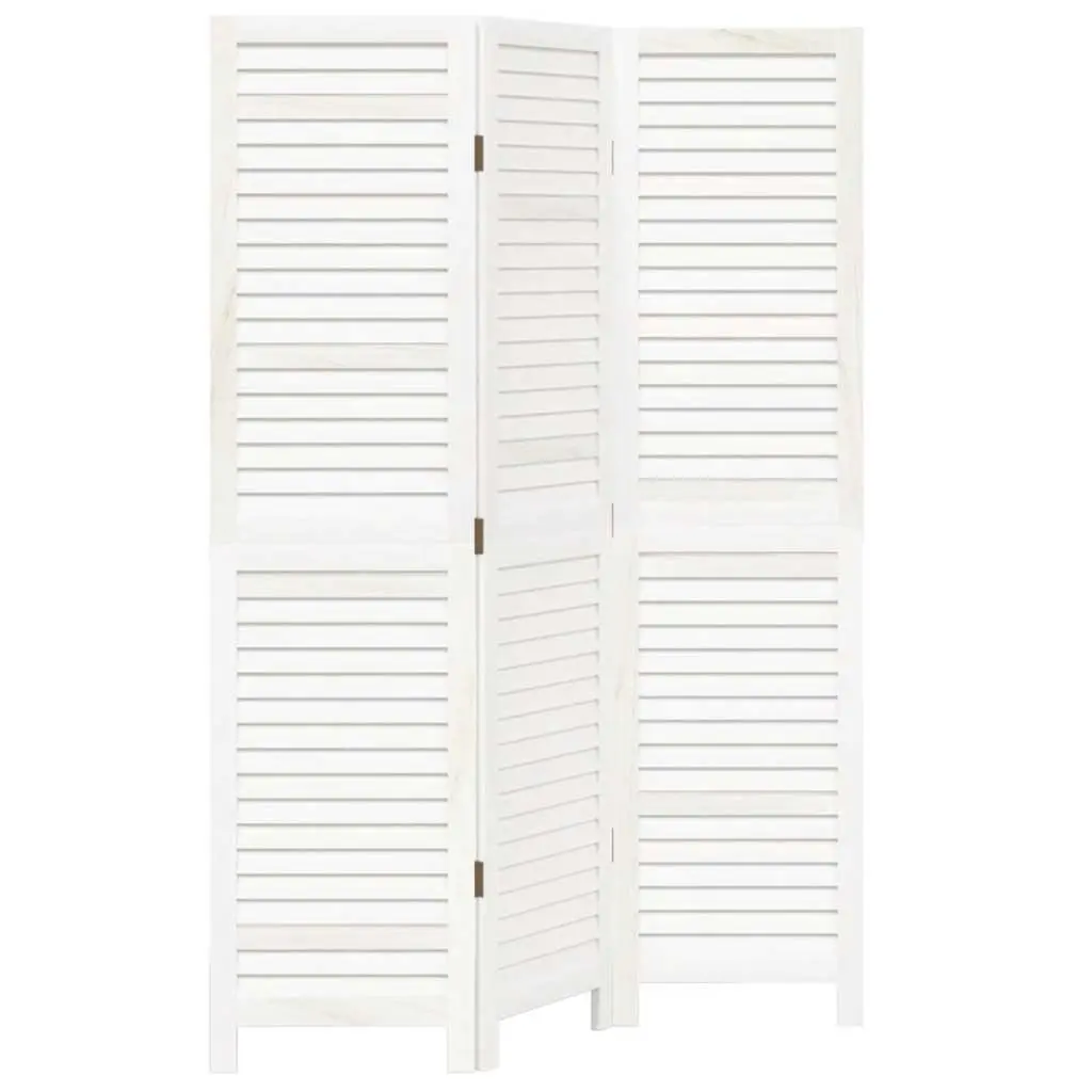 Room Divider Solid Paulownia Wood 3 Panels White Folding Privacy Screen