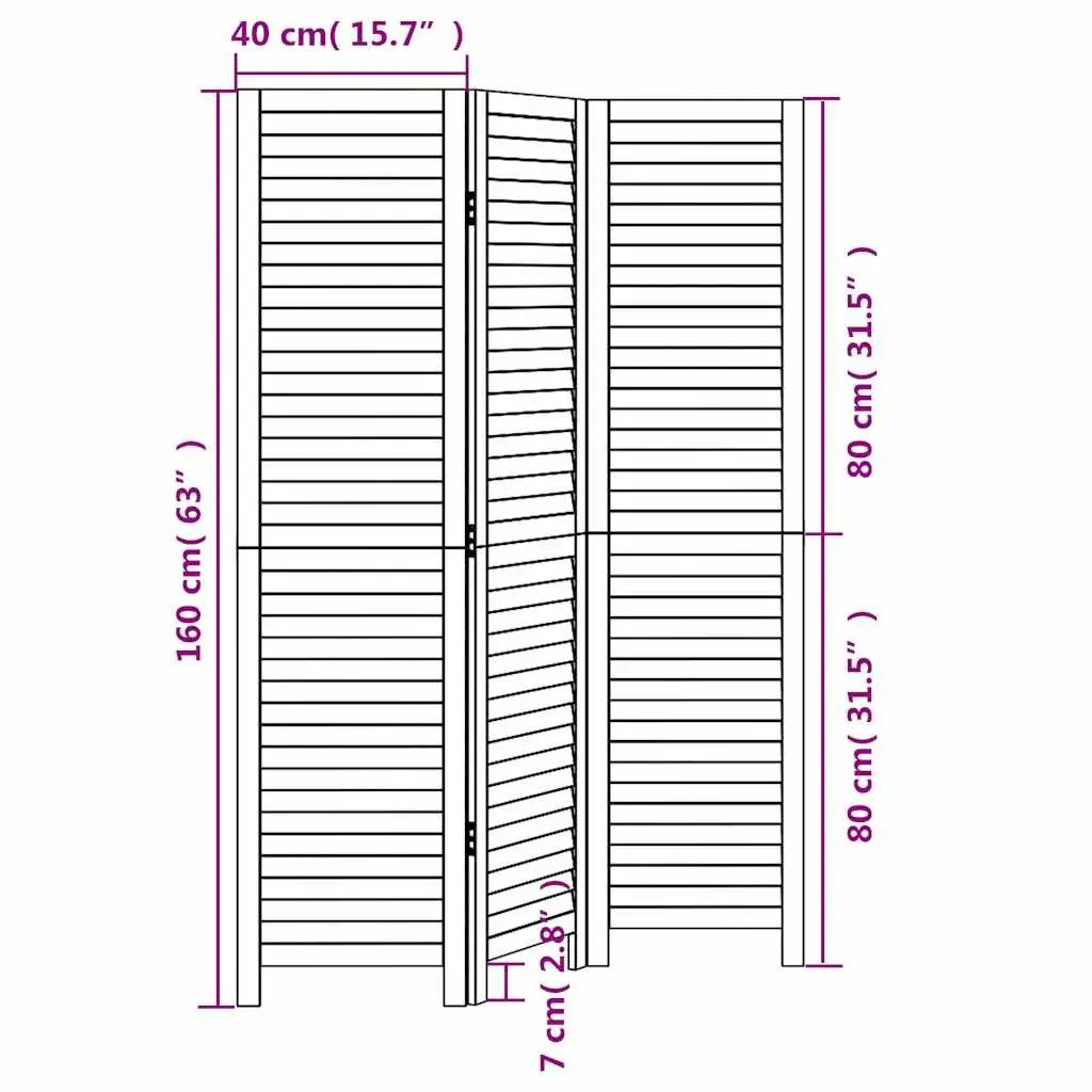 Room Divider Solid Paulownia Wood 3 Panels White Folding Privacy Screen