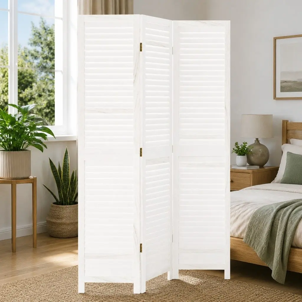 3-Panel White Folding Room Divider