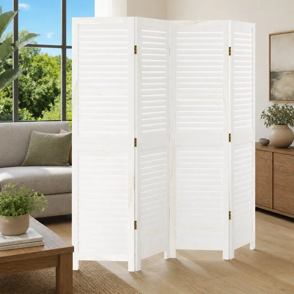 4-Panel White Folding Room Divider