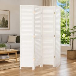 Elegant 4-Panel White Folding Privacy Screen