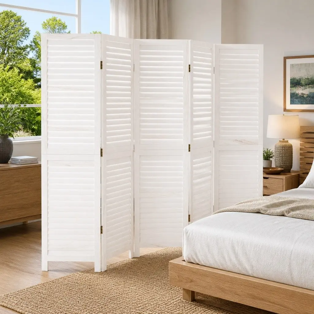 5-Panel White Folding Privacy Screen