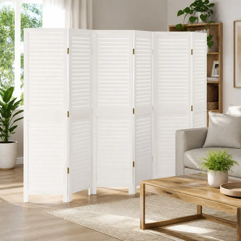 6 Panel Folding Screen Room Divider in White