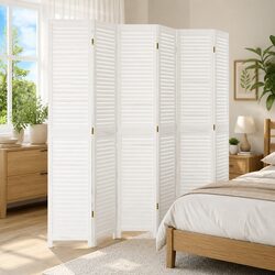 Elegant 6-Panel White Solid Wood Room Divider