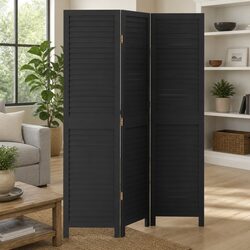 Room Divider 3 Panels Black Solid Wood Paulownia Folding Privacy Screen Indoor