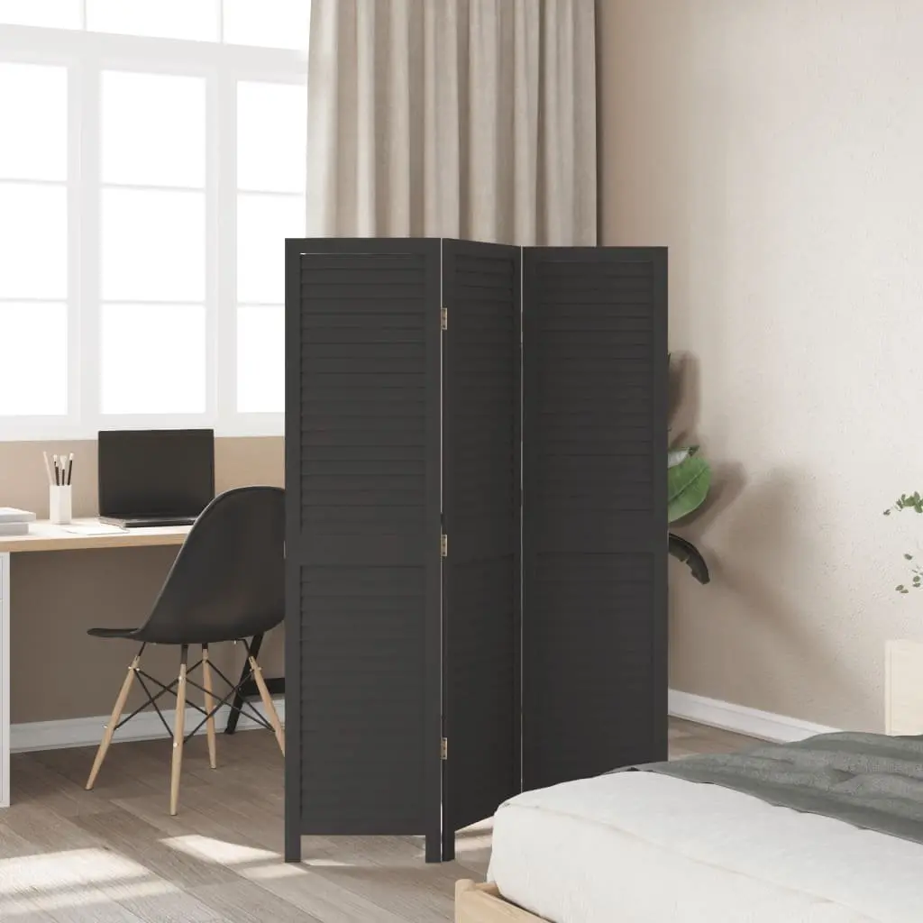 Black Solid Wood Room Divider with 3 Panels