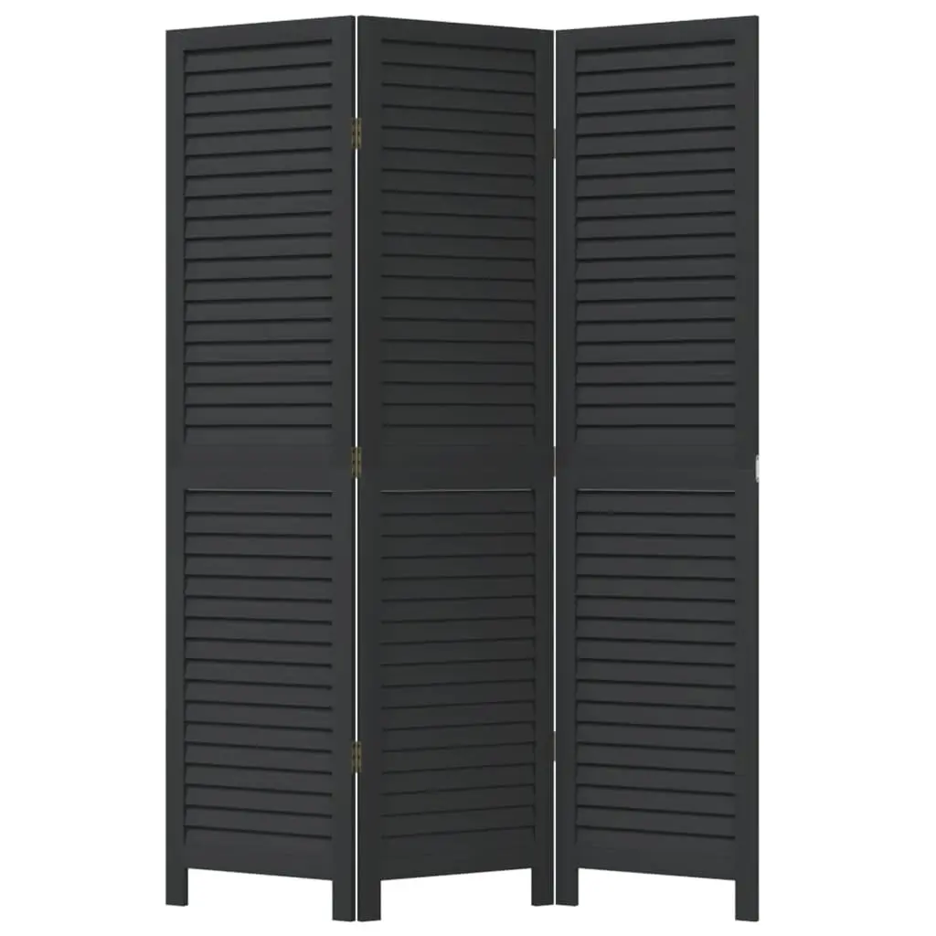 Black Solid Wood Room Divider with 3 Panels