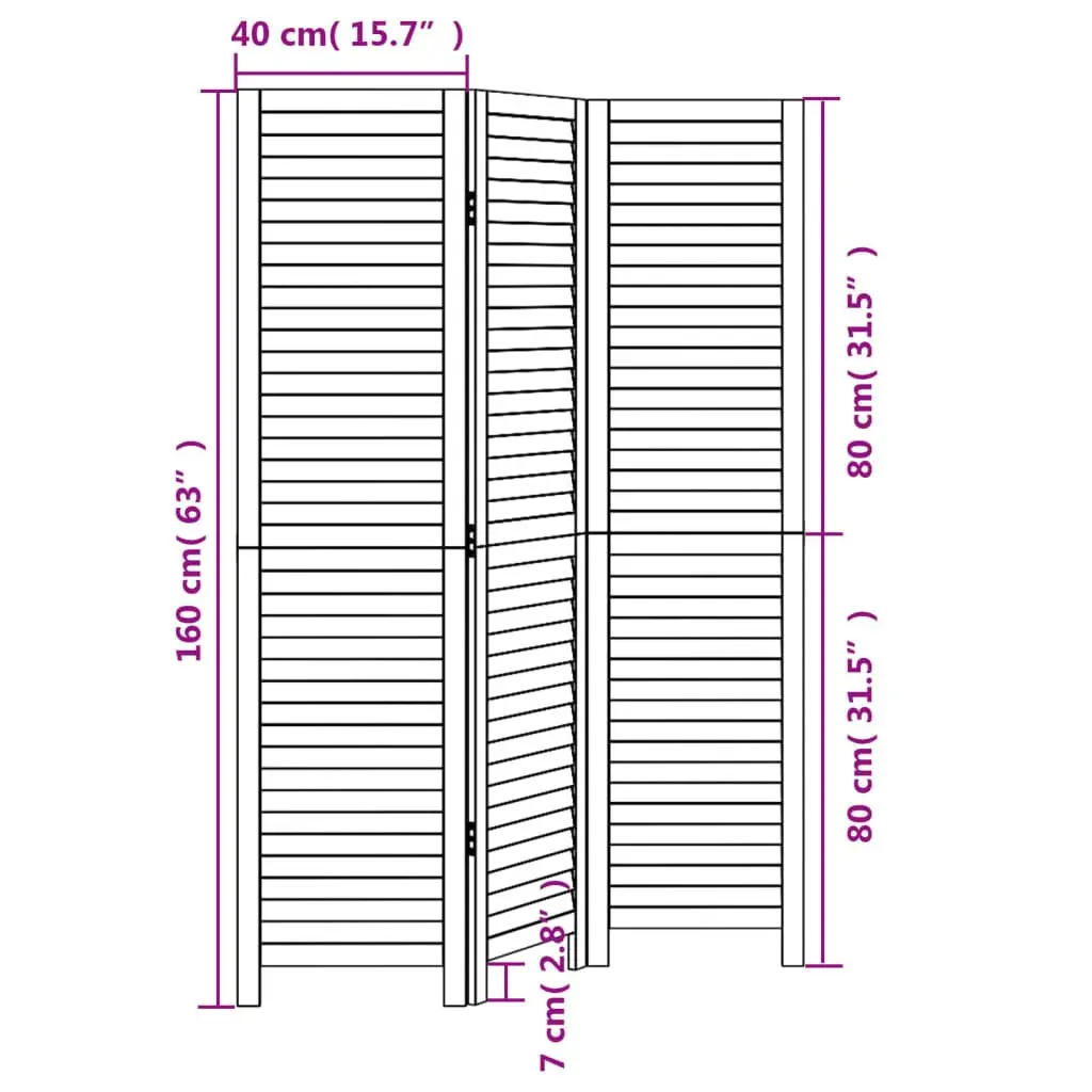 Black Solid Wood Room Divider with 3 Panels
