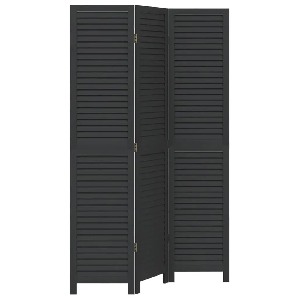 3-Panel Black Solid Wood Folding Screen