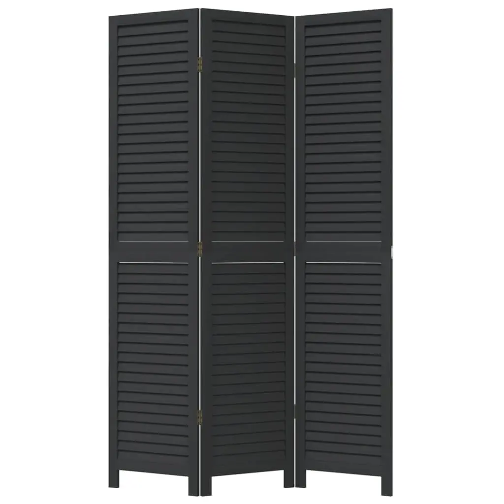 3-Panel Black Solid Wood Folding Screen