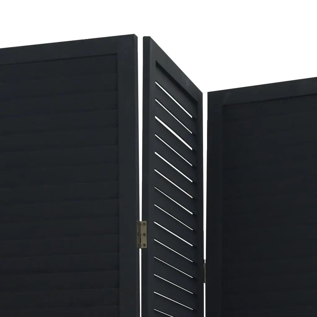 3-Panel Black Solid Wood Folding Screen