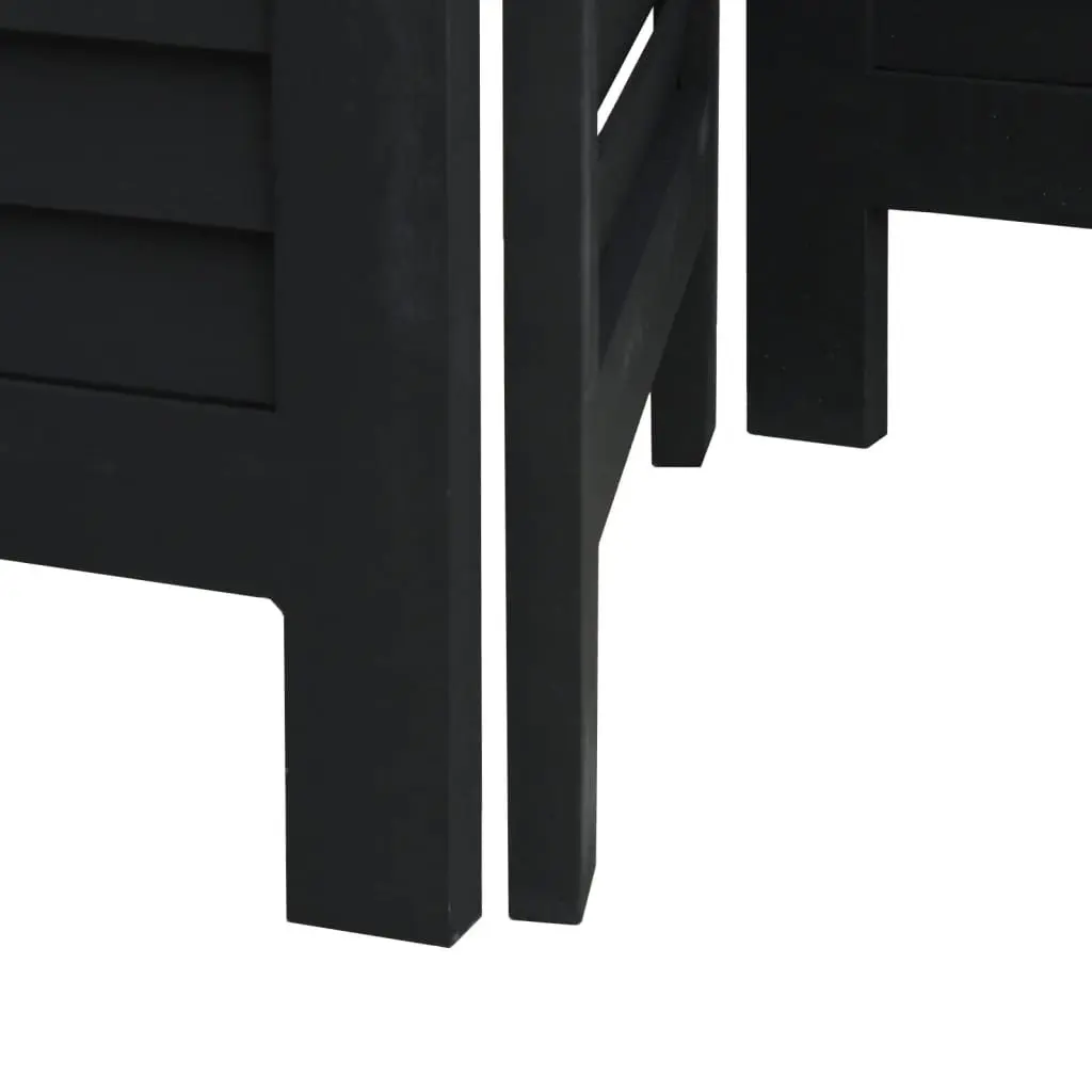 3-Panel Black Solid Wood Folding Screen