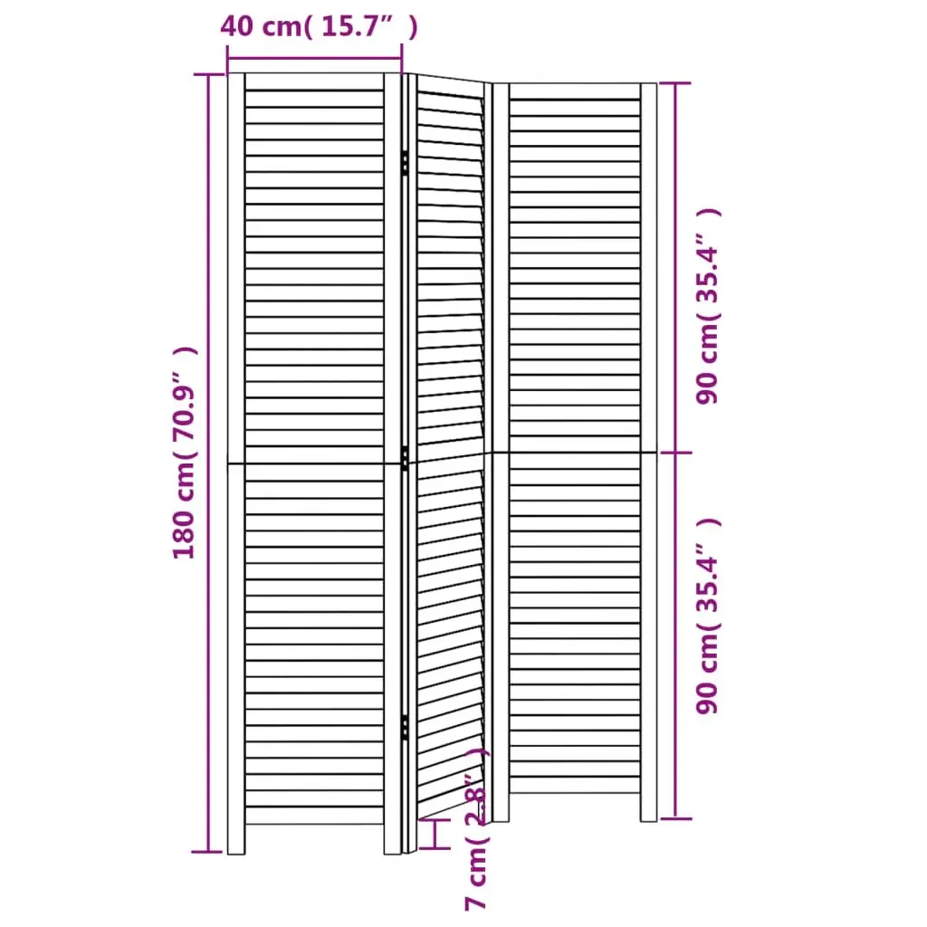 3-Panel Black Solid Wood Folding Screen