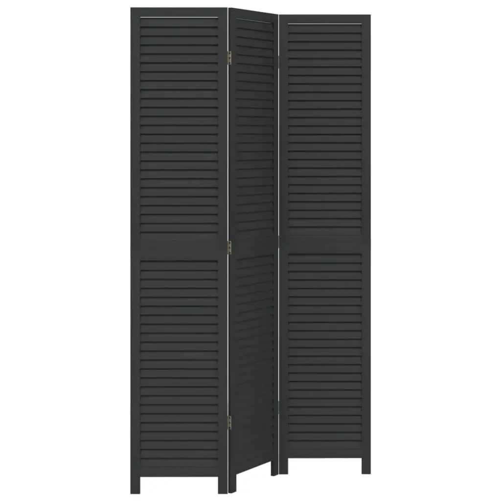 Room Divider Solid Paulownia Wood 3 Panels Black Folding Privacy Screen