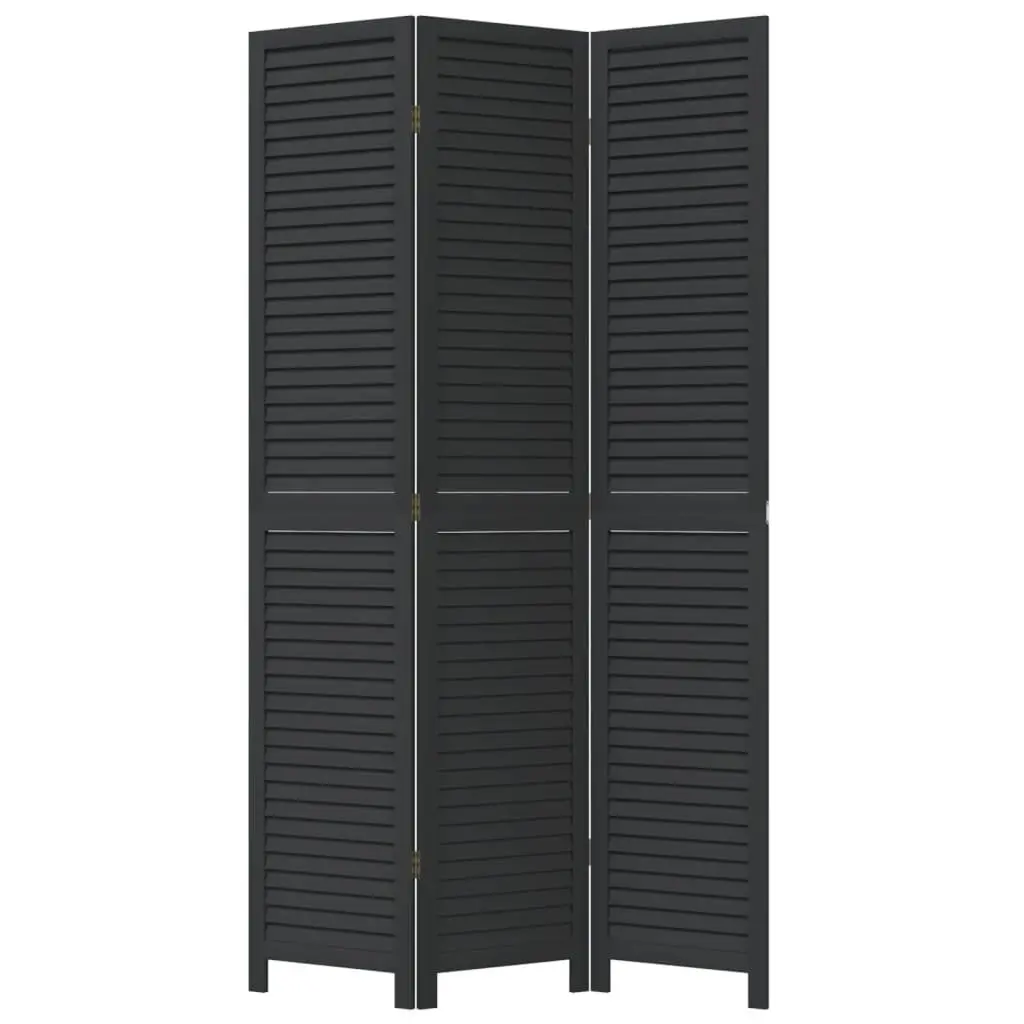 Room Divider Solid Paulownia Wood 3 Panels Black Folding Privacy Screen
