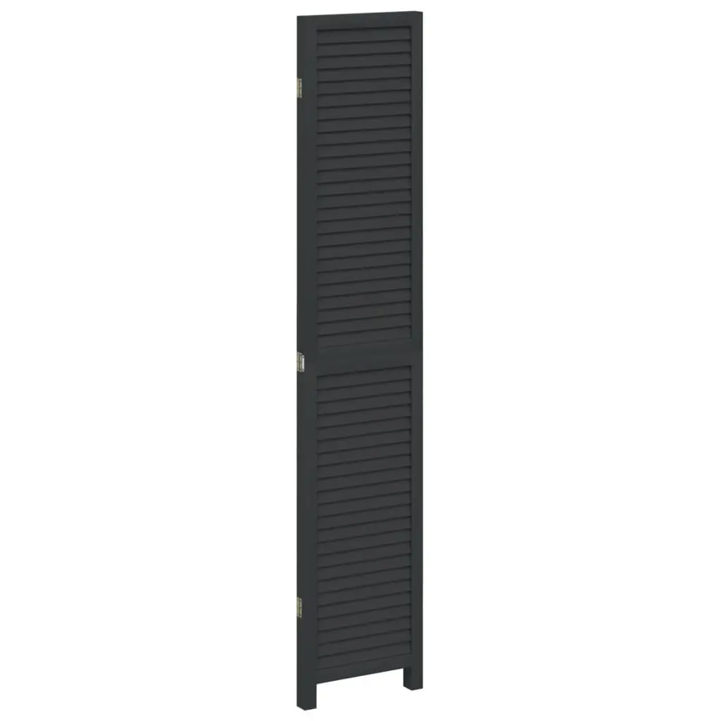 Room Divider Solid Paulownia Wood 3 Panels Black Folding Privacy Screen