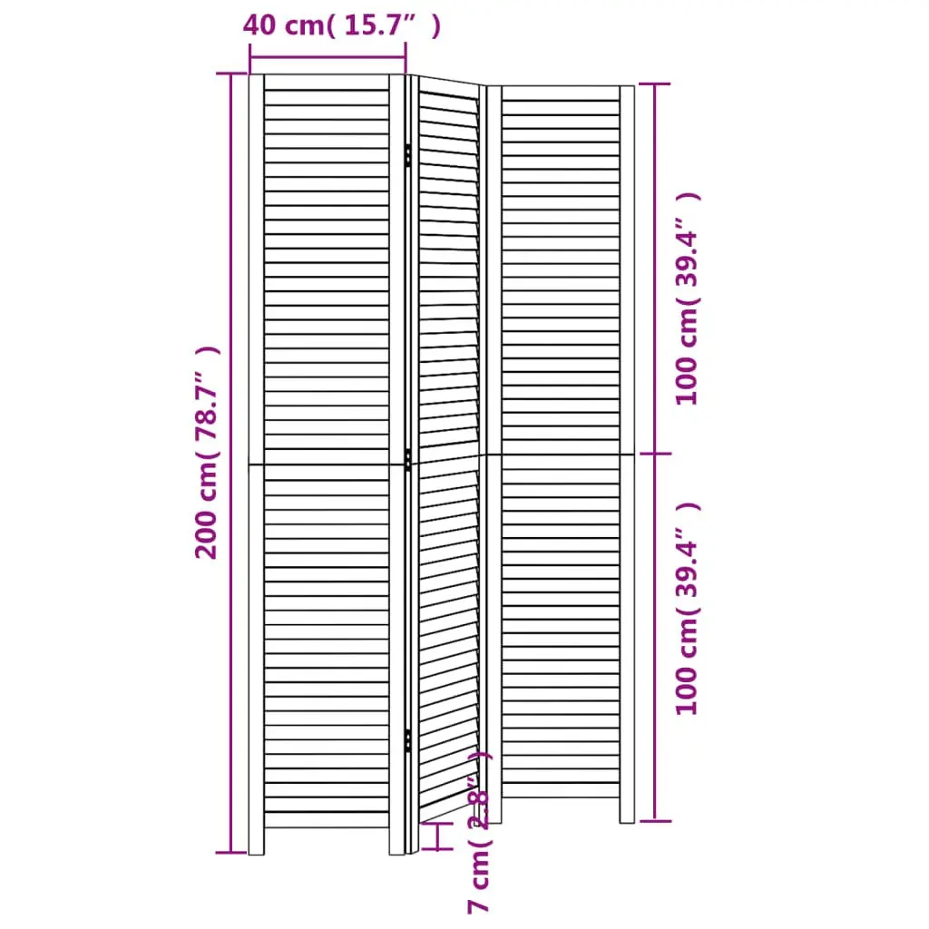 Room Divider Solid Paulownia Wood 3 Panels Black Folding Privacy Screen