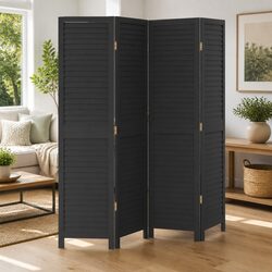 Room Divider 4 Panels Black Solid Wood Paulownia Folding Privacy Screen