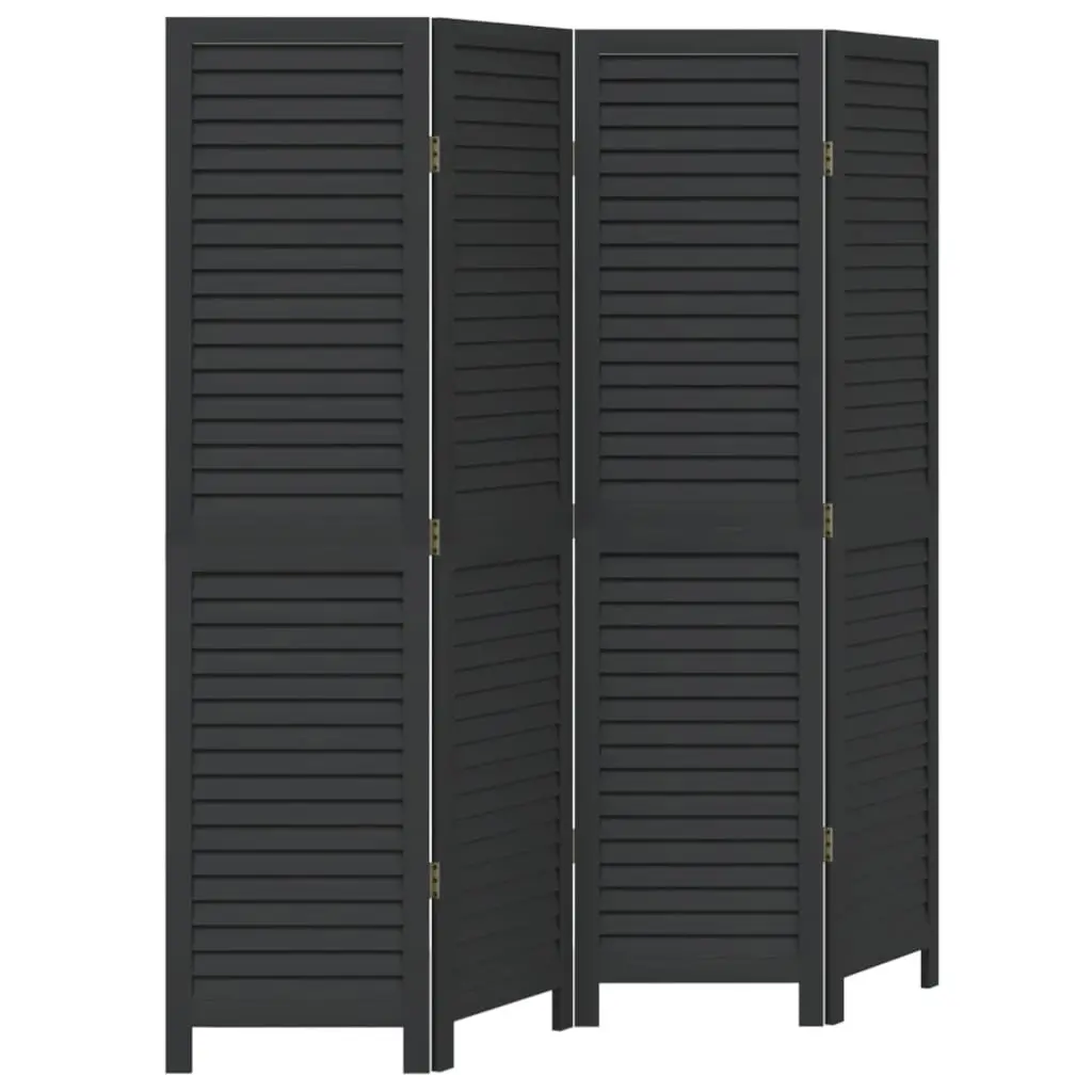 4-Panel Black Paulownia Wood Room Divider