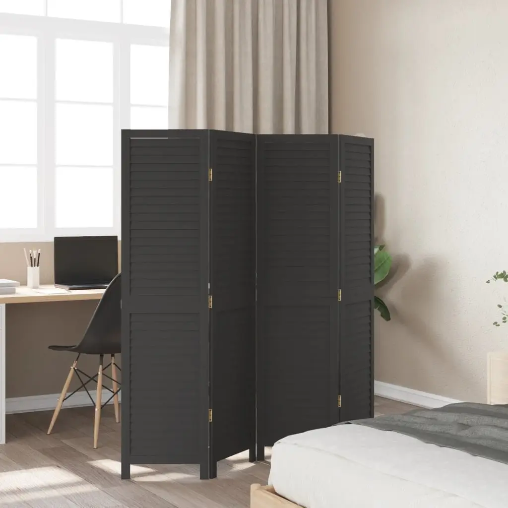 4-Panel Black Paulownia Wood Room Divider