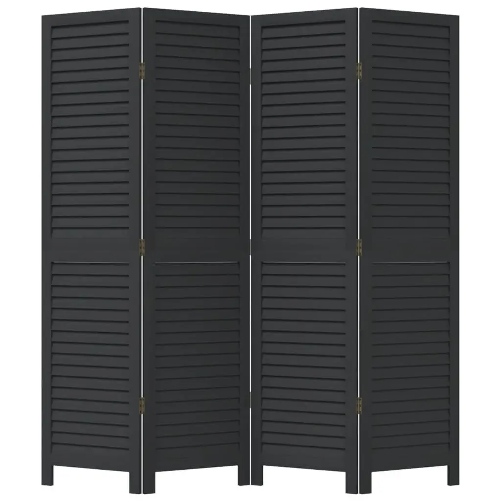 4-Panel Black Paulownia Wood Room Divider