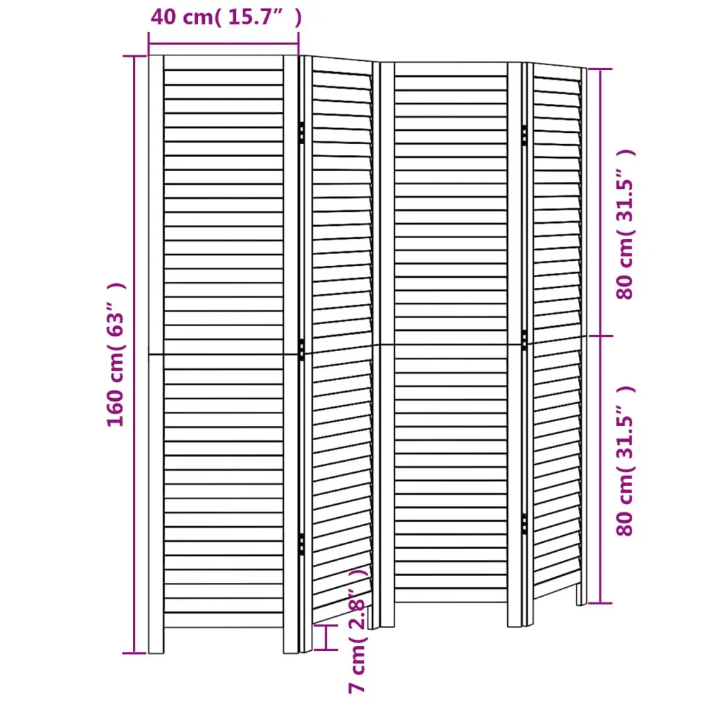 4-Panel Black Paulownia Wood Room Divider