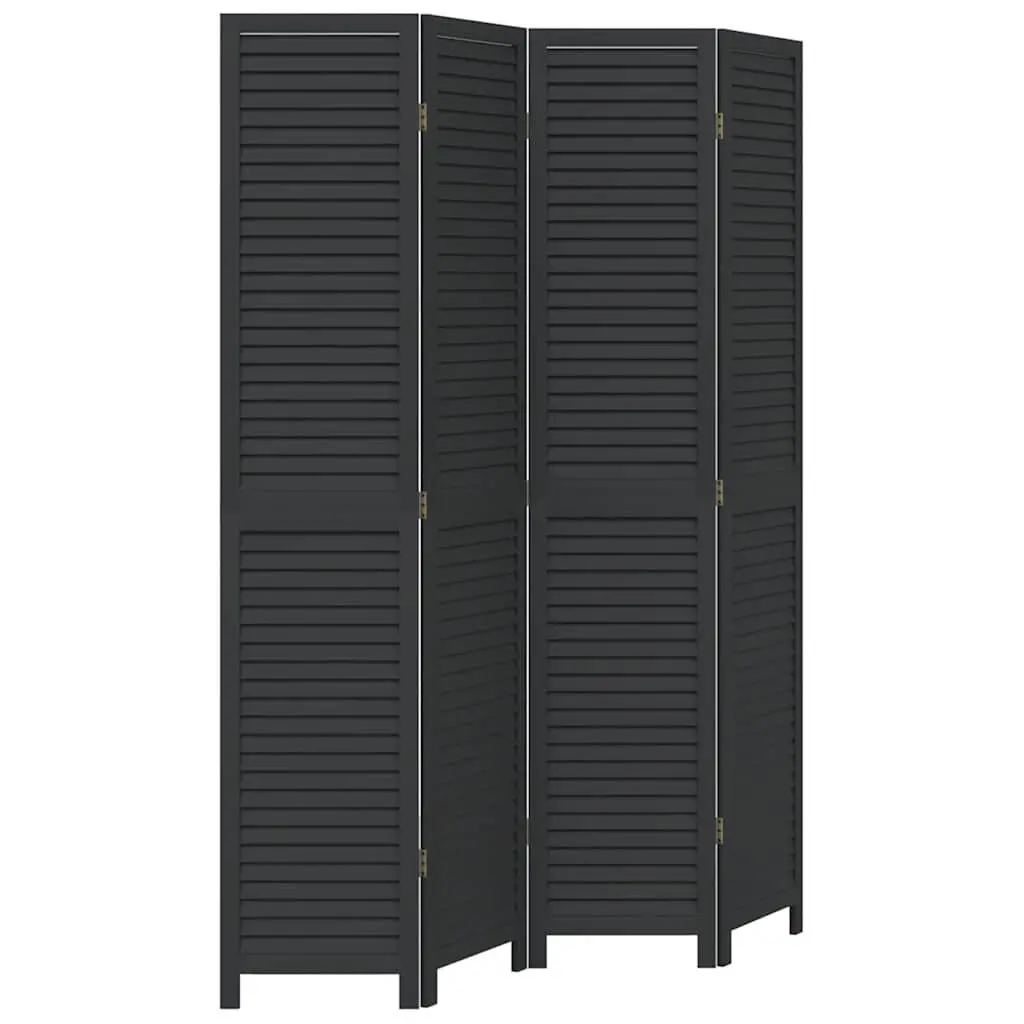 4-Panel Black Paulownia Wood Folding Screen
